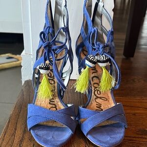 Sam Edelman Blue Heels with Yellow Tassels